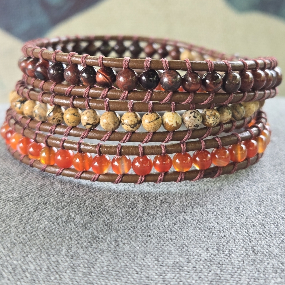 047 New Handmade Gemstones Wrap Bracelet